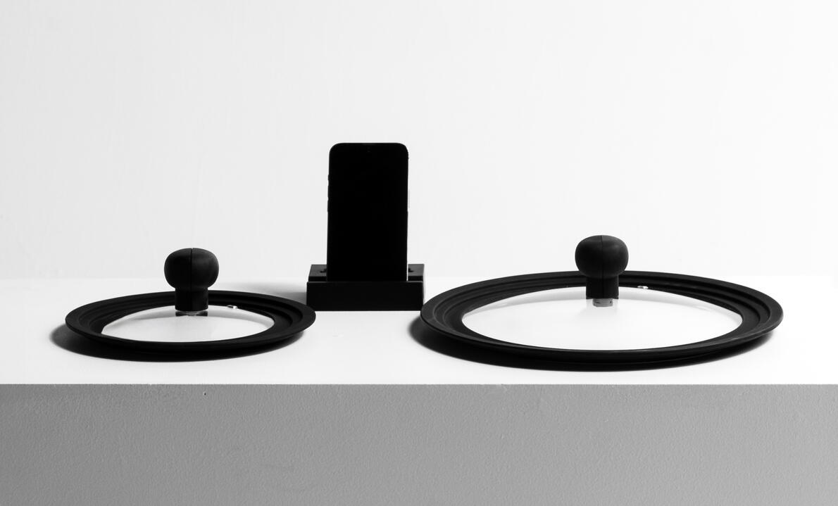 Our base station can be used as a phone stand when the lids are being used for cooking